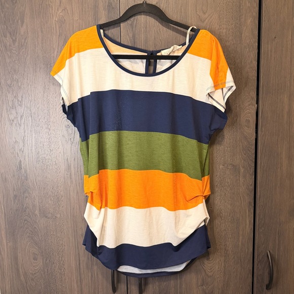 Sweet Wanderer Tops - Sweet Wanderer Women's Striped Tunic Top yellow Navy Green White XL shirt